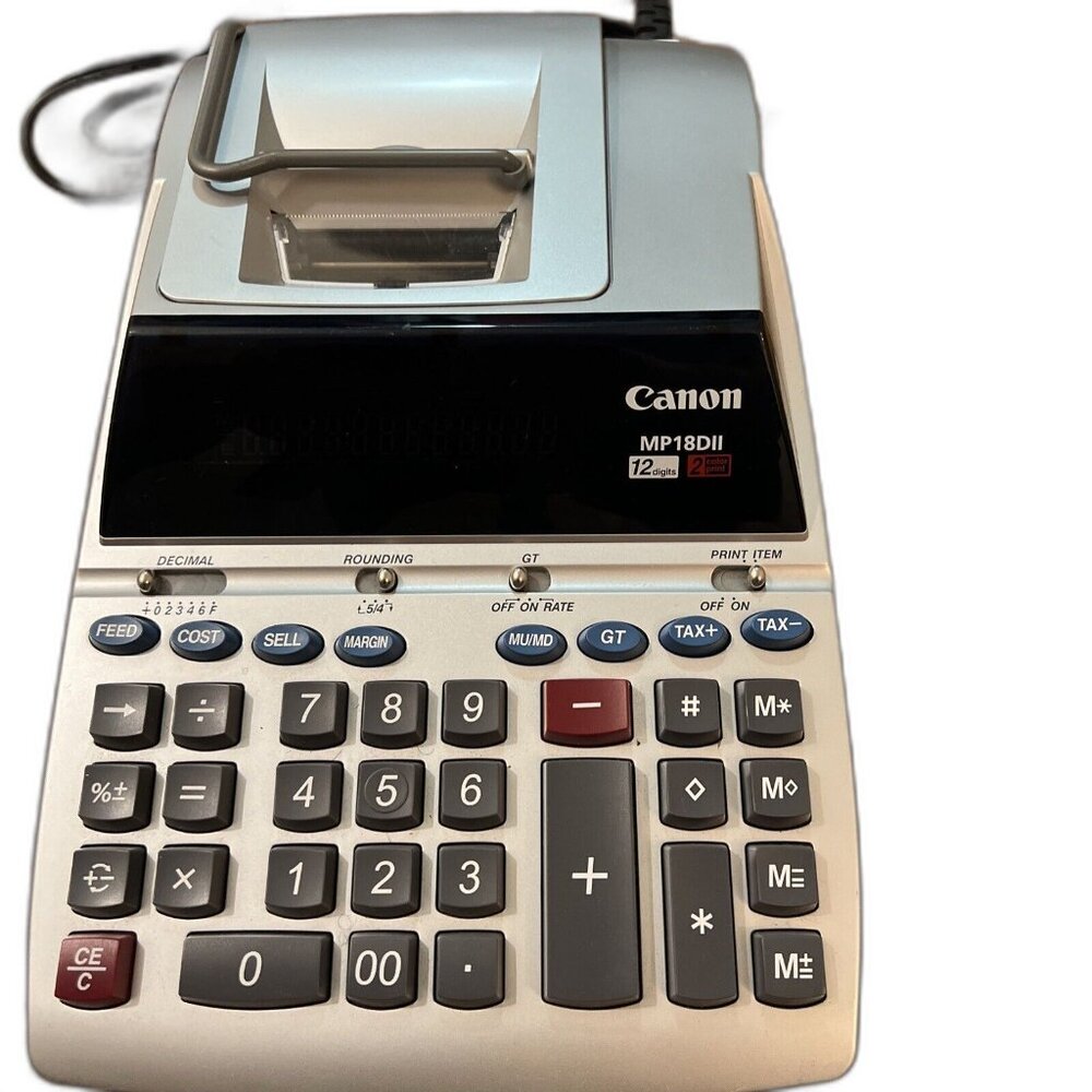 Canon MP18DII Adding Machine 12 Digit 2 Color Print Desktop Printing Calculator